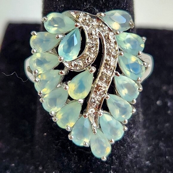Retired 925 Cluster Teardrop Blue Leaf Aquamarine & White Zircon Size 7 Ring - Picture 2 of 16